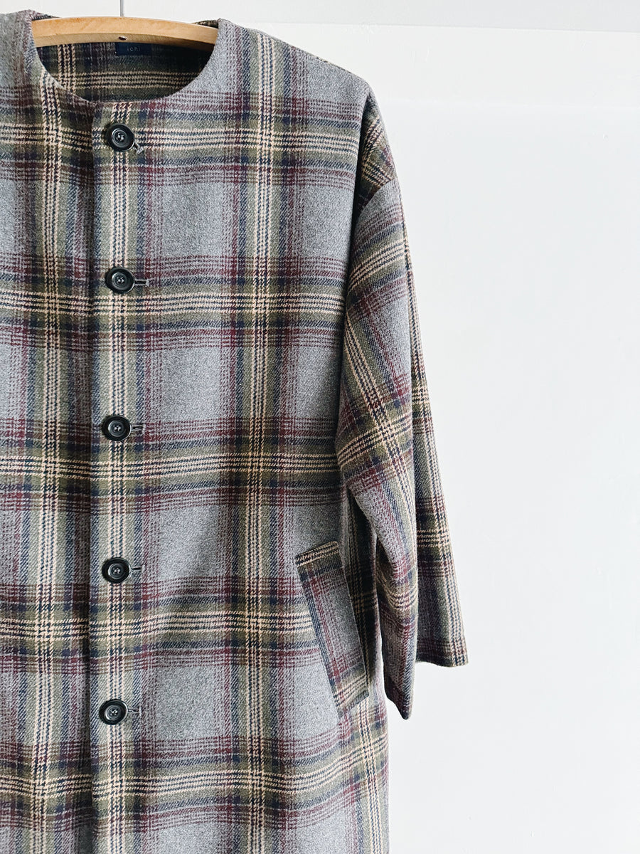 PRE- LOVED - ICHI - WOOL CHECK COAT - O/S