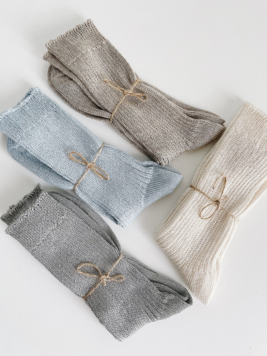 LINEN KNIT SOCKS - ECRU