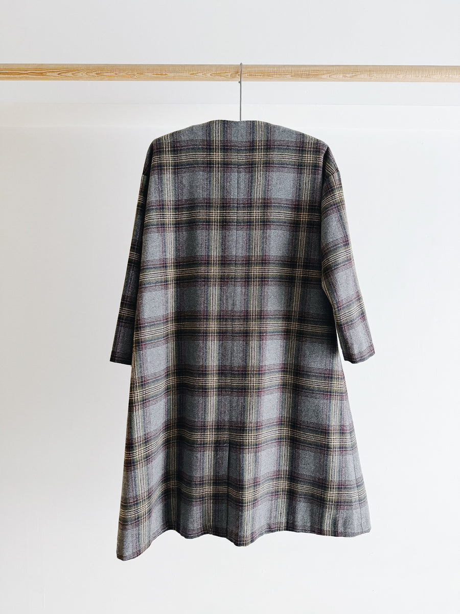 PRE- LOVED - ICHI - WOOL CHECK COAT - O/S