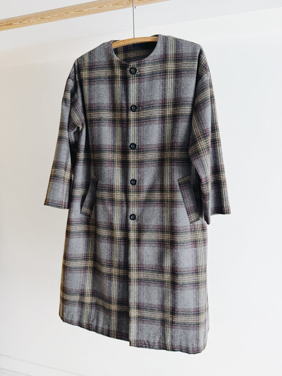 PRE- LOVED - ICHI - WOOL CHECK COAT - O/S