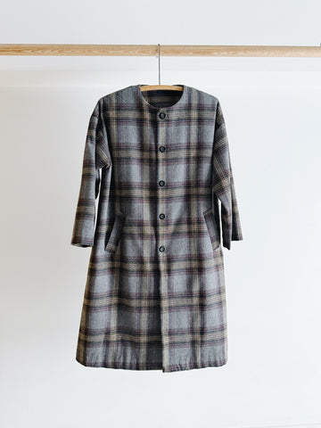 PRE- LOVED - ICHI - WOOL CHECK COAT - O/S