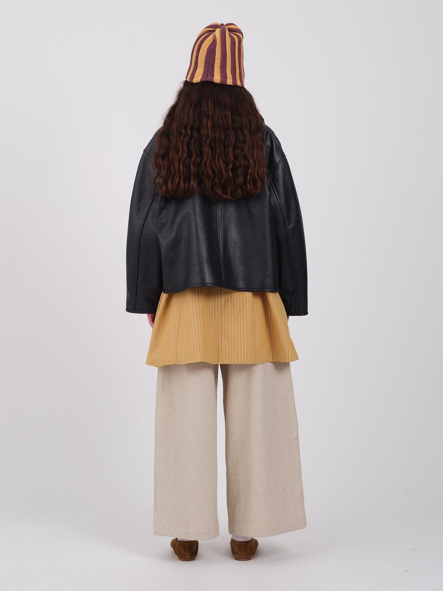 LEATHER BACK STRAIGHT HAIR RONNY FLYING JACKET - BLACK