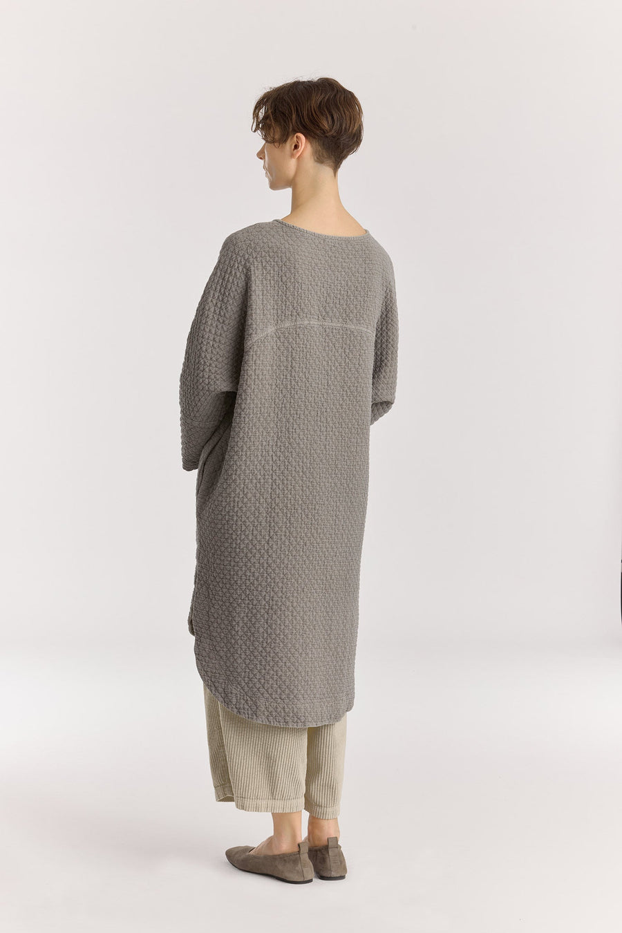 DIAMOND QUILTED PAINTER DRESS - DARK STONE