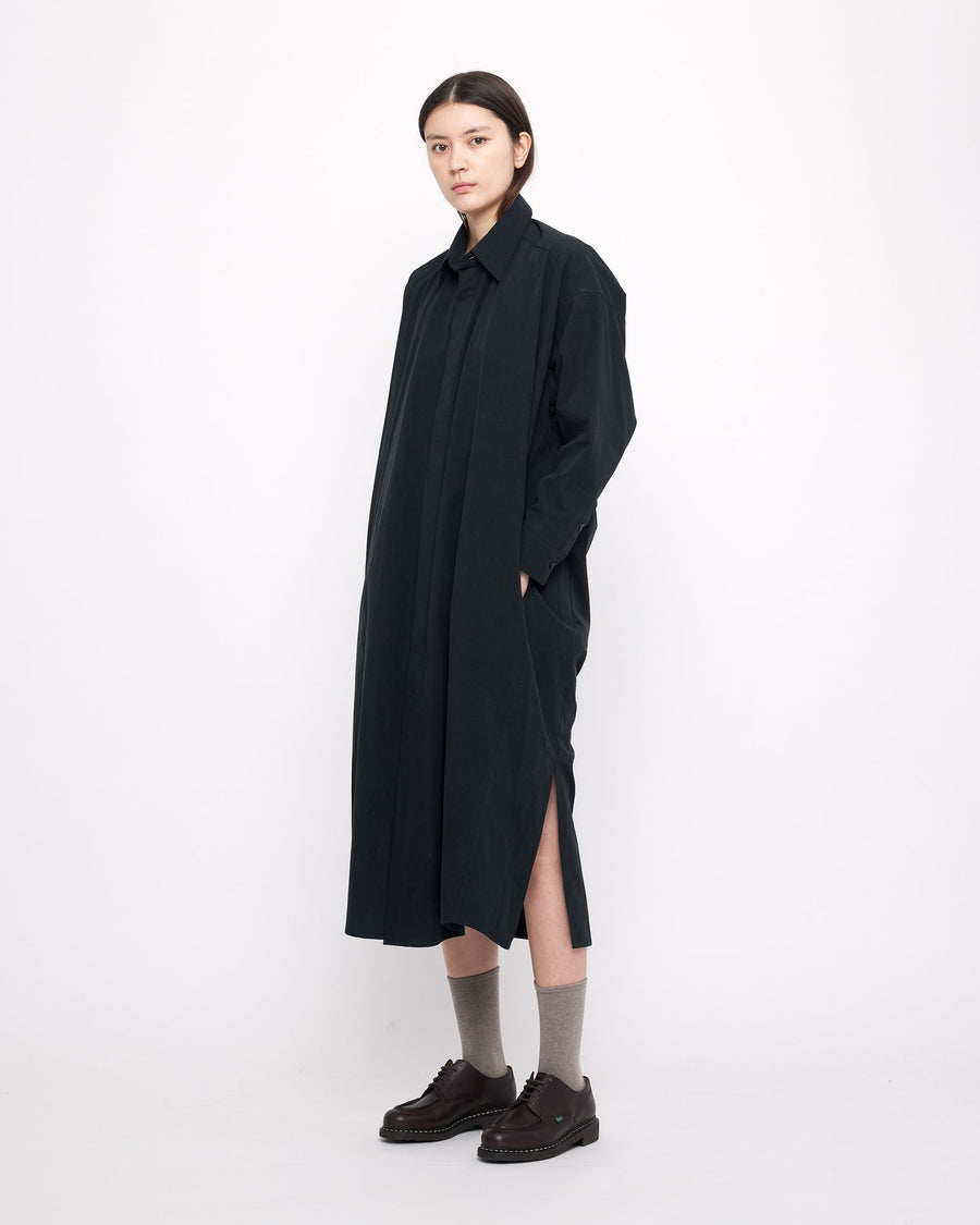 COCOON MAXI SHIRT DRESS - BLACK