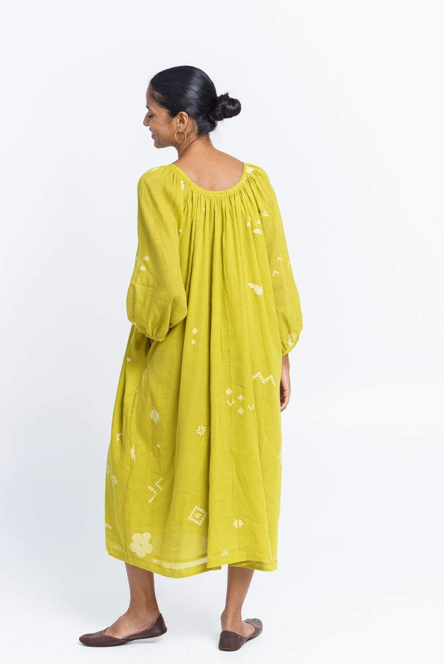 GATHERED DRESS - LIME