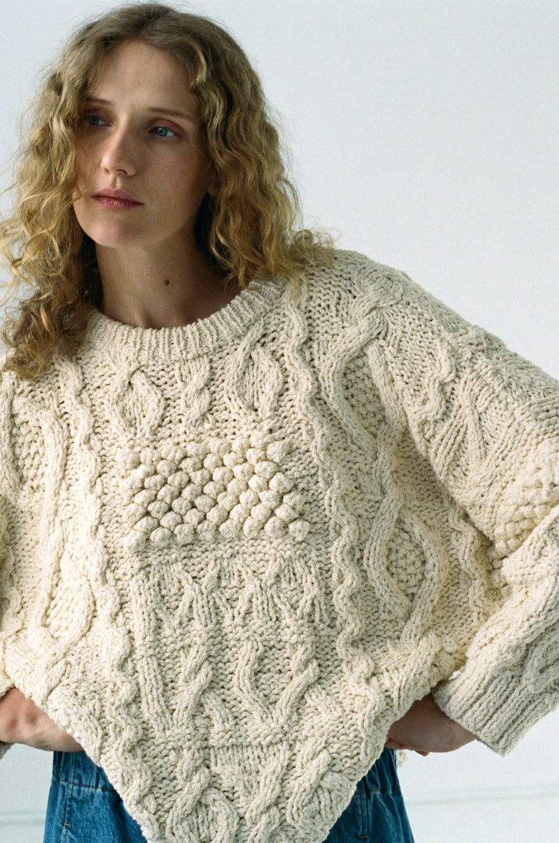 PATCHWORK CREWNECK SWEATER - NATURAL
