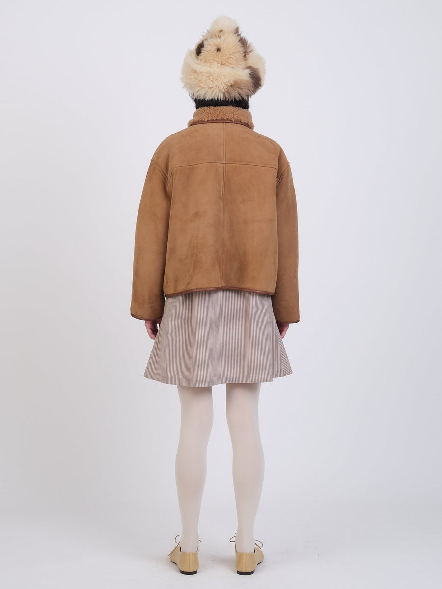 SUEDE BACK CURLY SHEEPSKIN FLYING JACKET - TAN