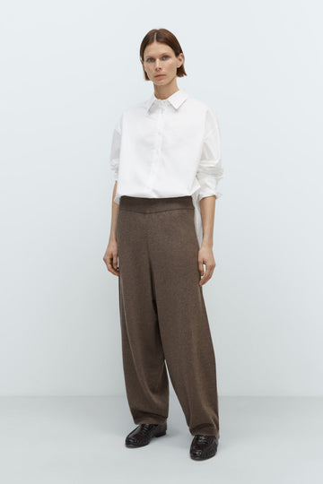 MERINO WOOL CURVED PANTS - TAUPE