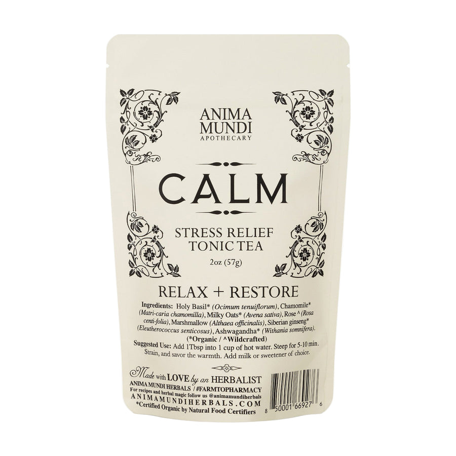 Anima Mundi Apothecary Calm Stress Relief Tonic Tea package on a white background