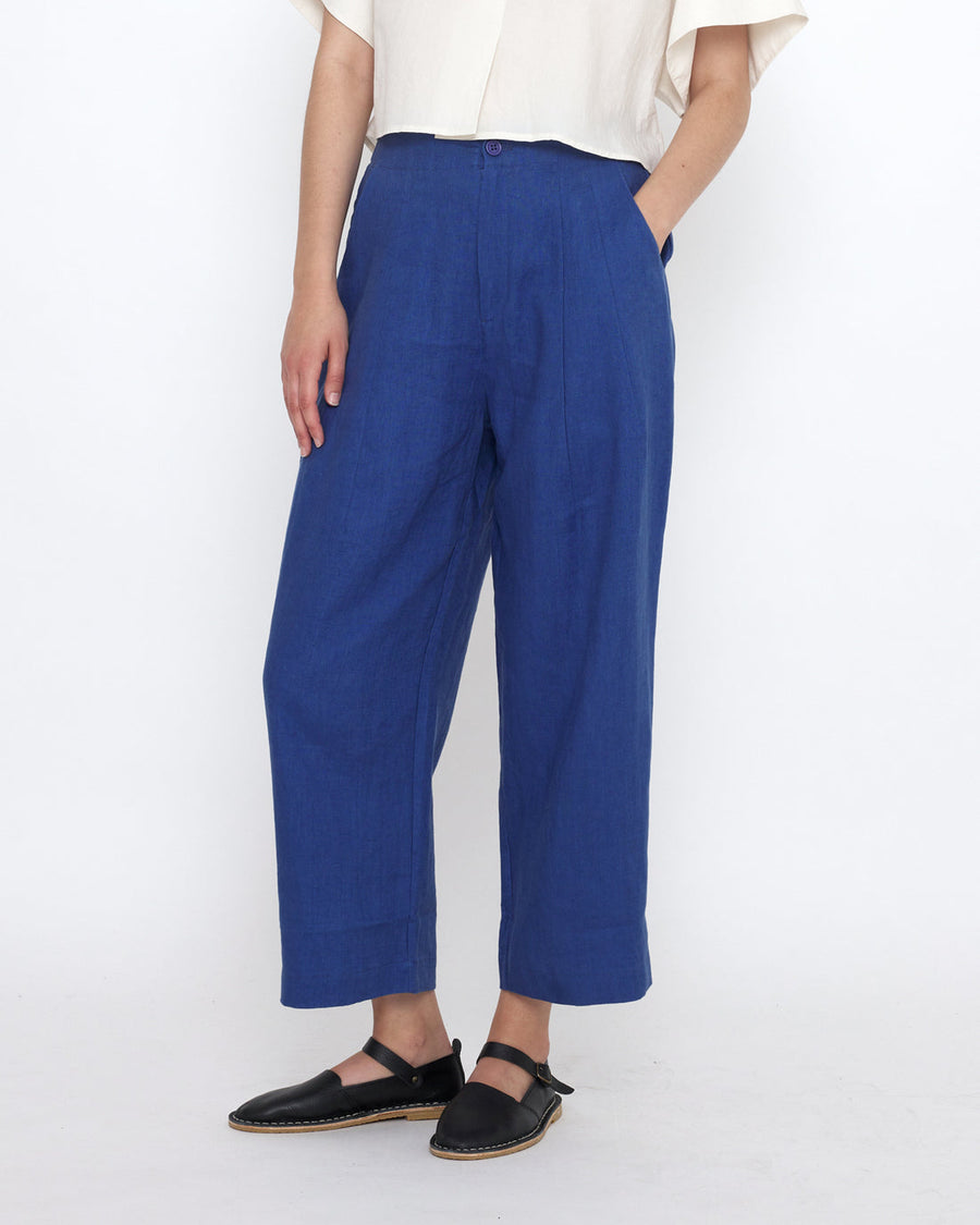 LINEN PLEATED TROUSER - COBALT