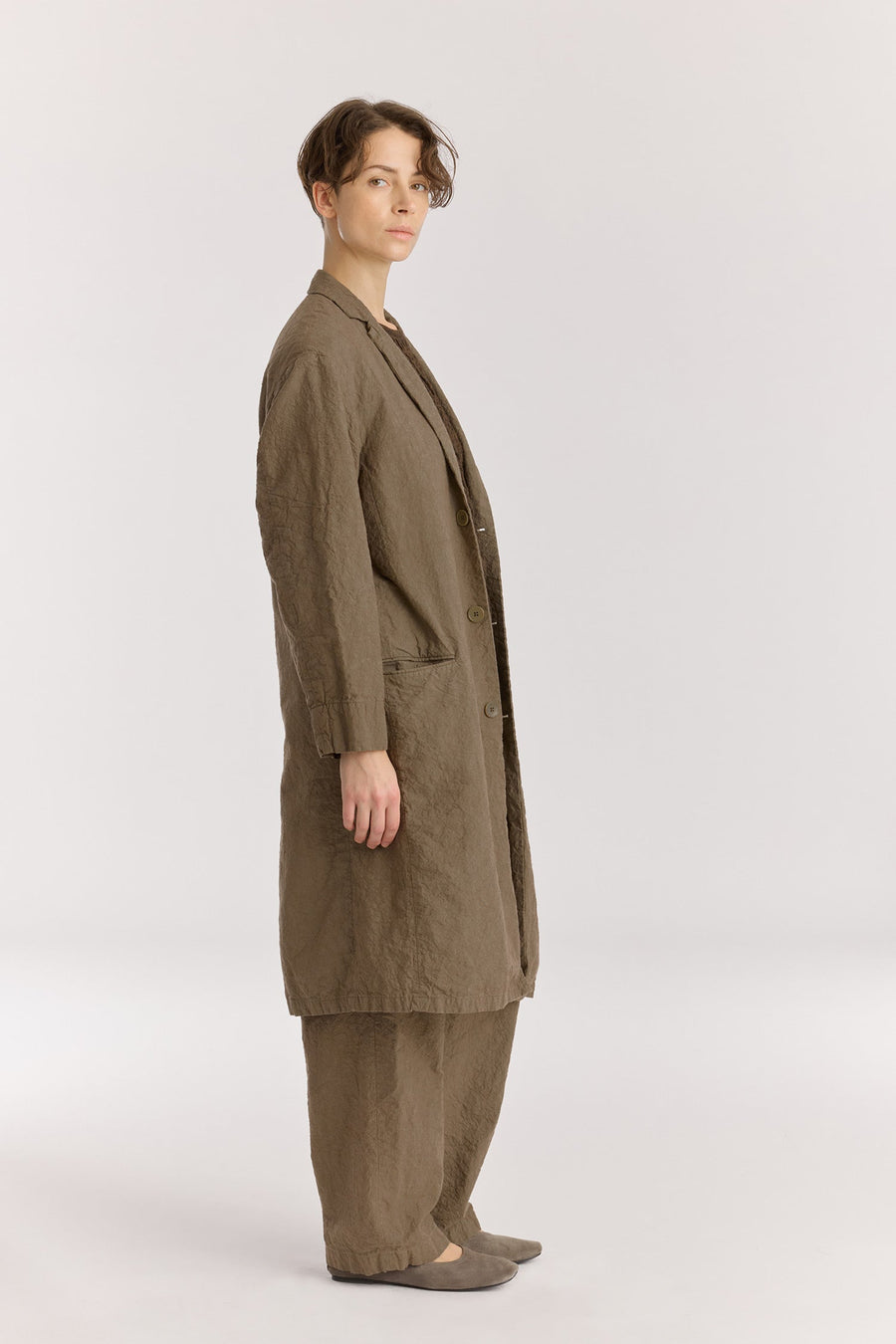 CRINKLED COAT - KHAKI