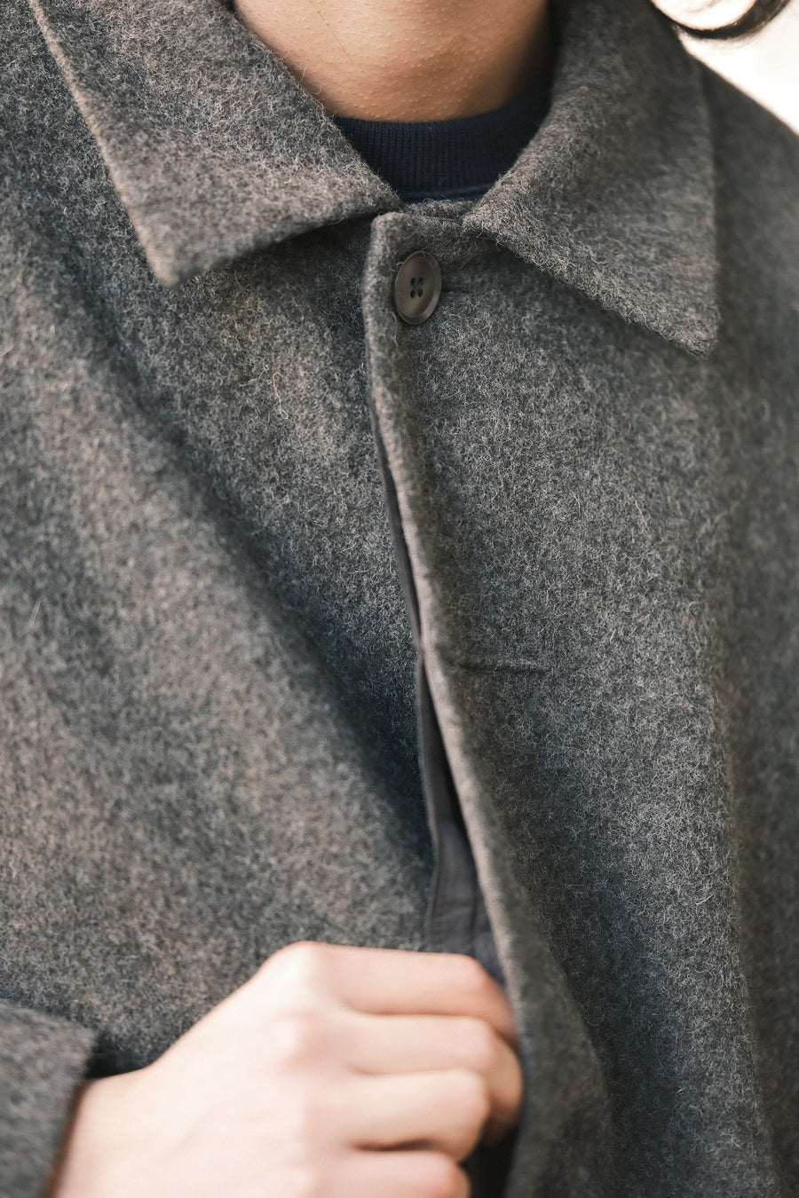 CUFFED WOOL COAT - HEATHERED PEBBLE