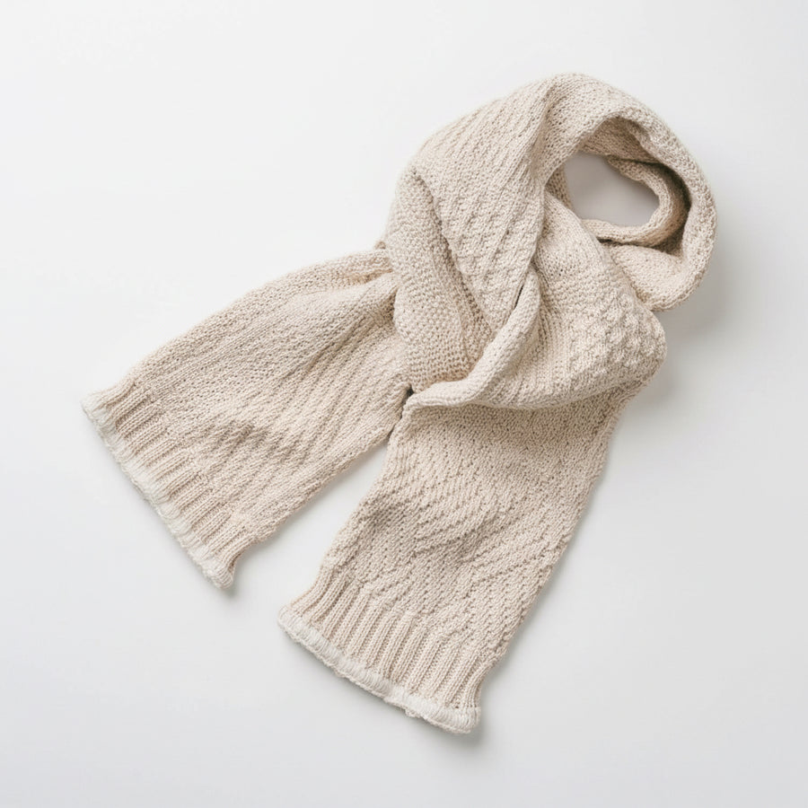 ORGANIC COTTON/YAK PATTERN STOLE - NATURAL