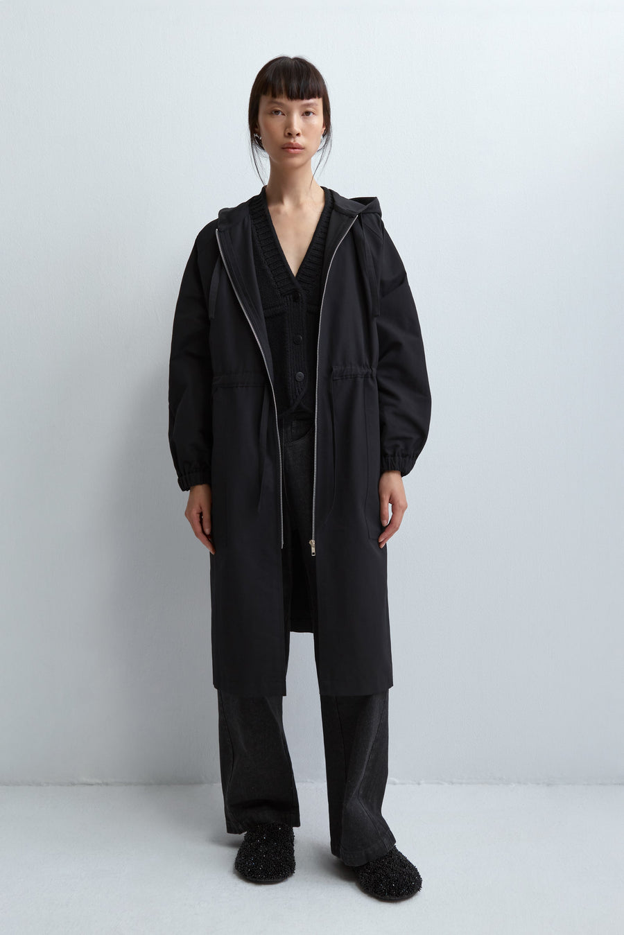 HOODED RAIN COAT - BLACK