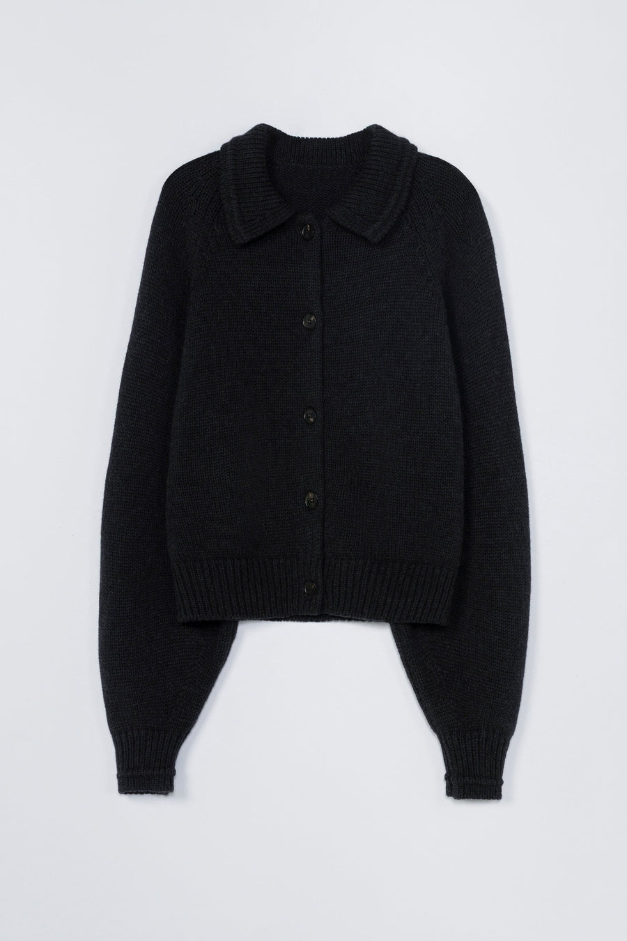 MERINO WOOL COLLAR CARDIGAN - ANTHRACITE