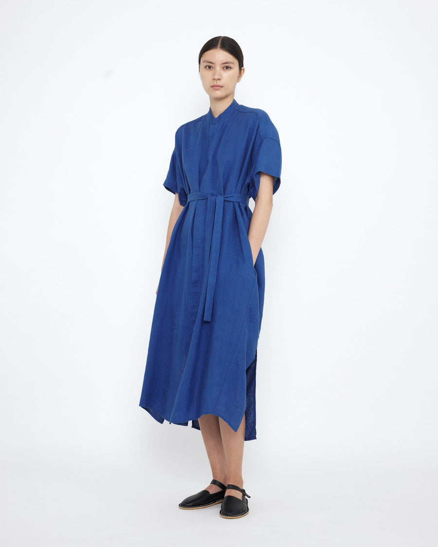 LINEN SHIRT DRESS - COBALT