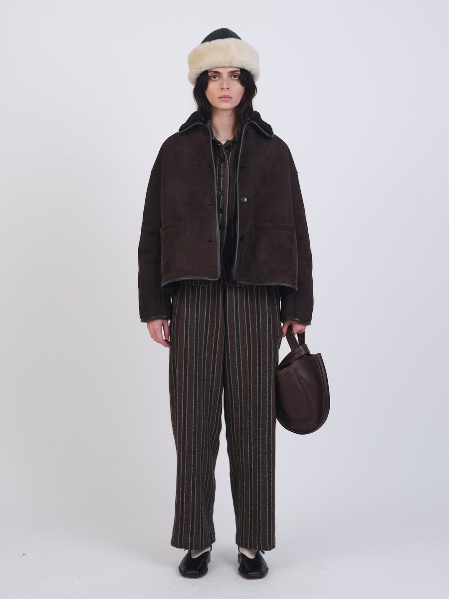 SUEDE BACK CURLY HAIR AVIS JACKET - CHOCOLATE
