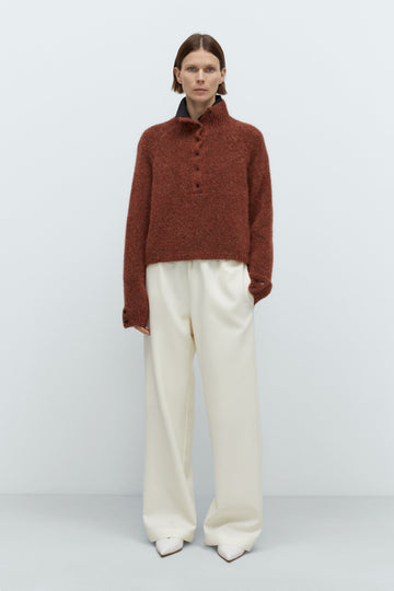 BABY ALPACA POLO SWEATER - TERRACOTA