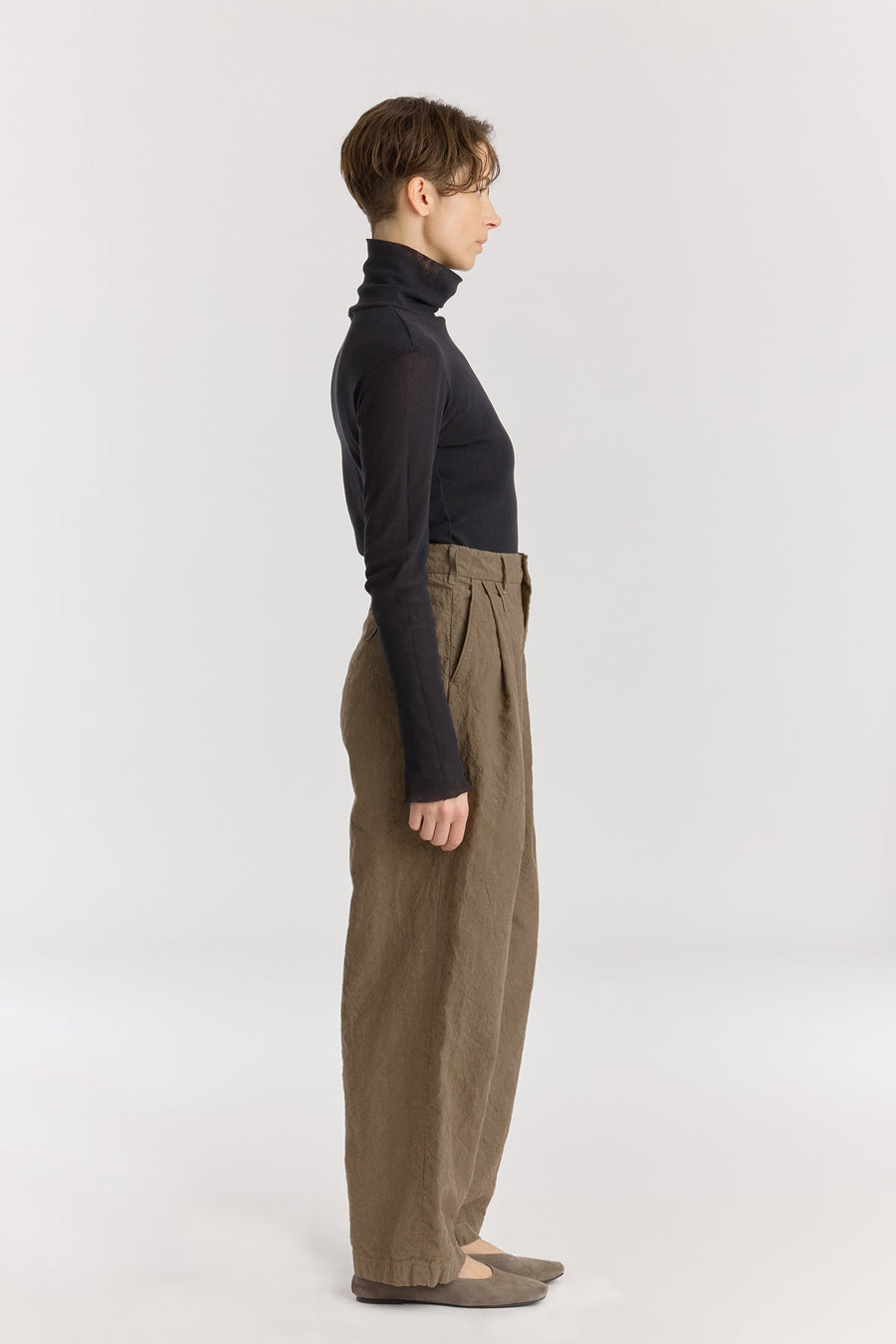 CRINKLED TROUSER - KHAKI