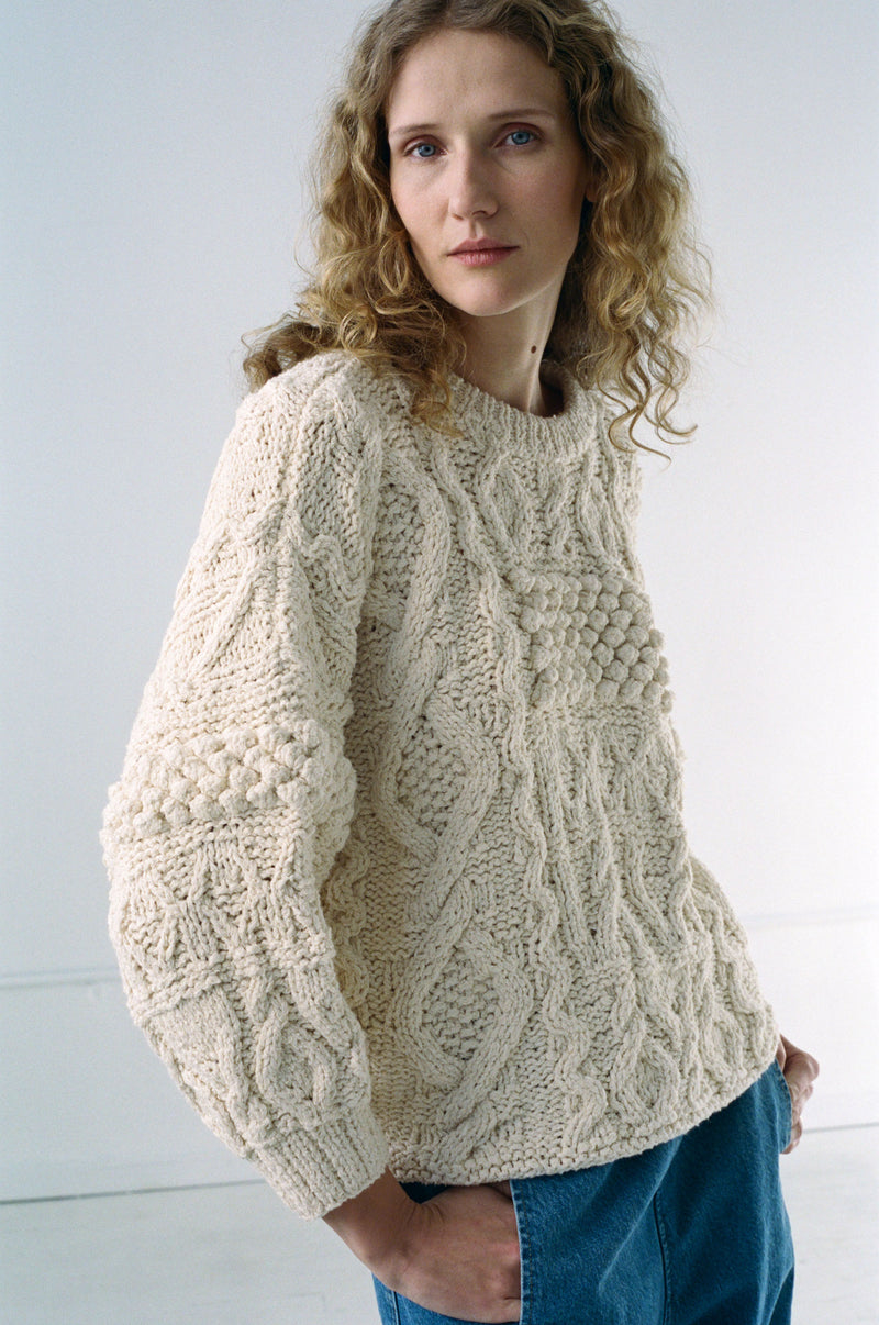 PATCHWORK CREWNECK SWEATER - NATURAL