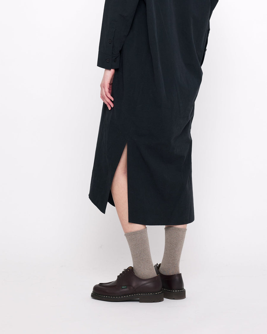 COCOON MAXI SHIRT DRESS - BLACK