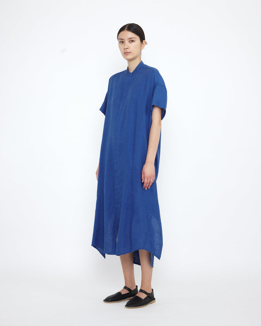 LINEN SHIRT DRESS - COBALT