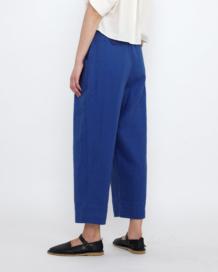 LINEN PLEATED TROUSER - COBALT
