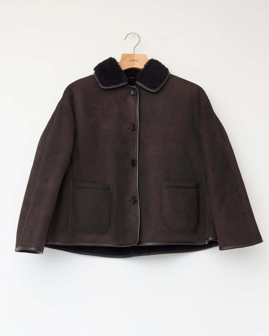 SUEDE BACK CURLY HAIR AVIS JACKET - CHOCOLATE