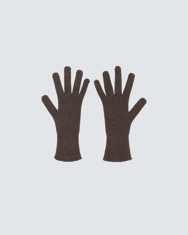 CASHMERE RIBBED GLOVES - TEAK BROWN