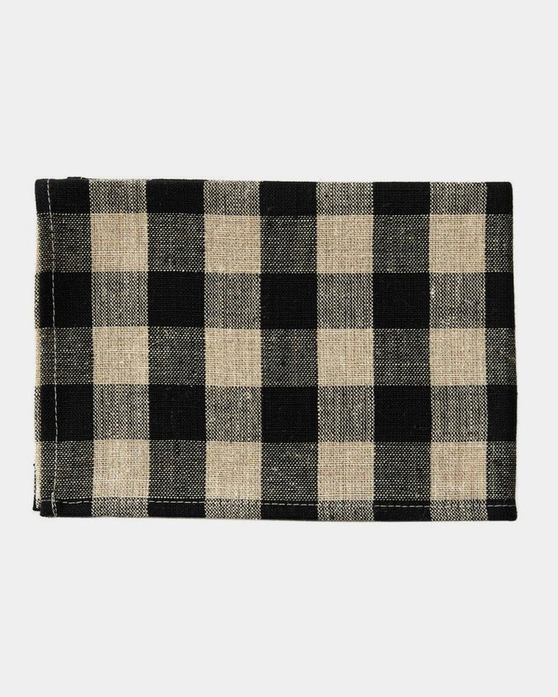 LINEN TEA TOWEL - BLACK CHECK