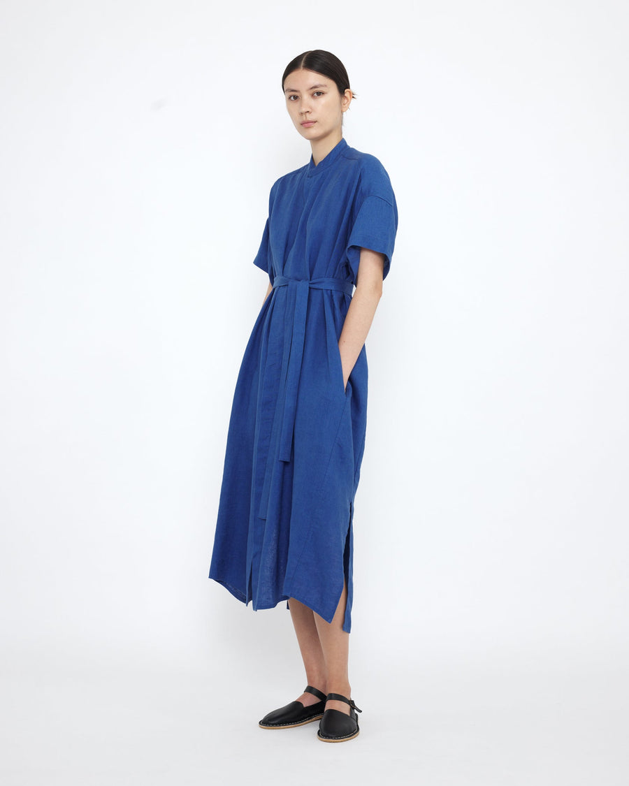 LINEN SHIRT DRESS - COBALT