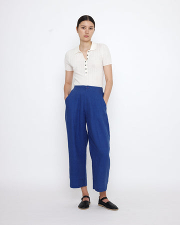 LINEN PLEATED TROUSER - COBALT