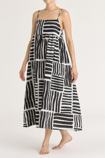 PRINT STRAP DRESS - BLACK
