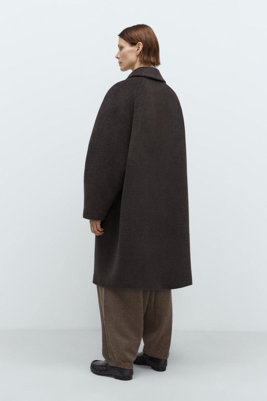 SINGLE BREASTED WOOL COAT - MOCHA