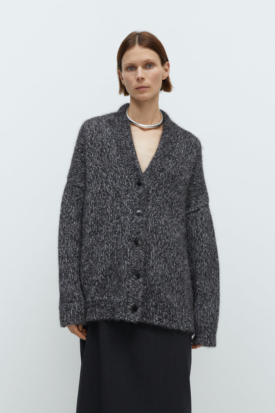OVERSIZED CARDIGAN - BLACK MELANGE