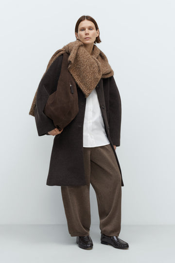 SINGLE BREASTED WOOL COAT - MOCHA