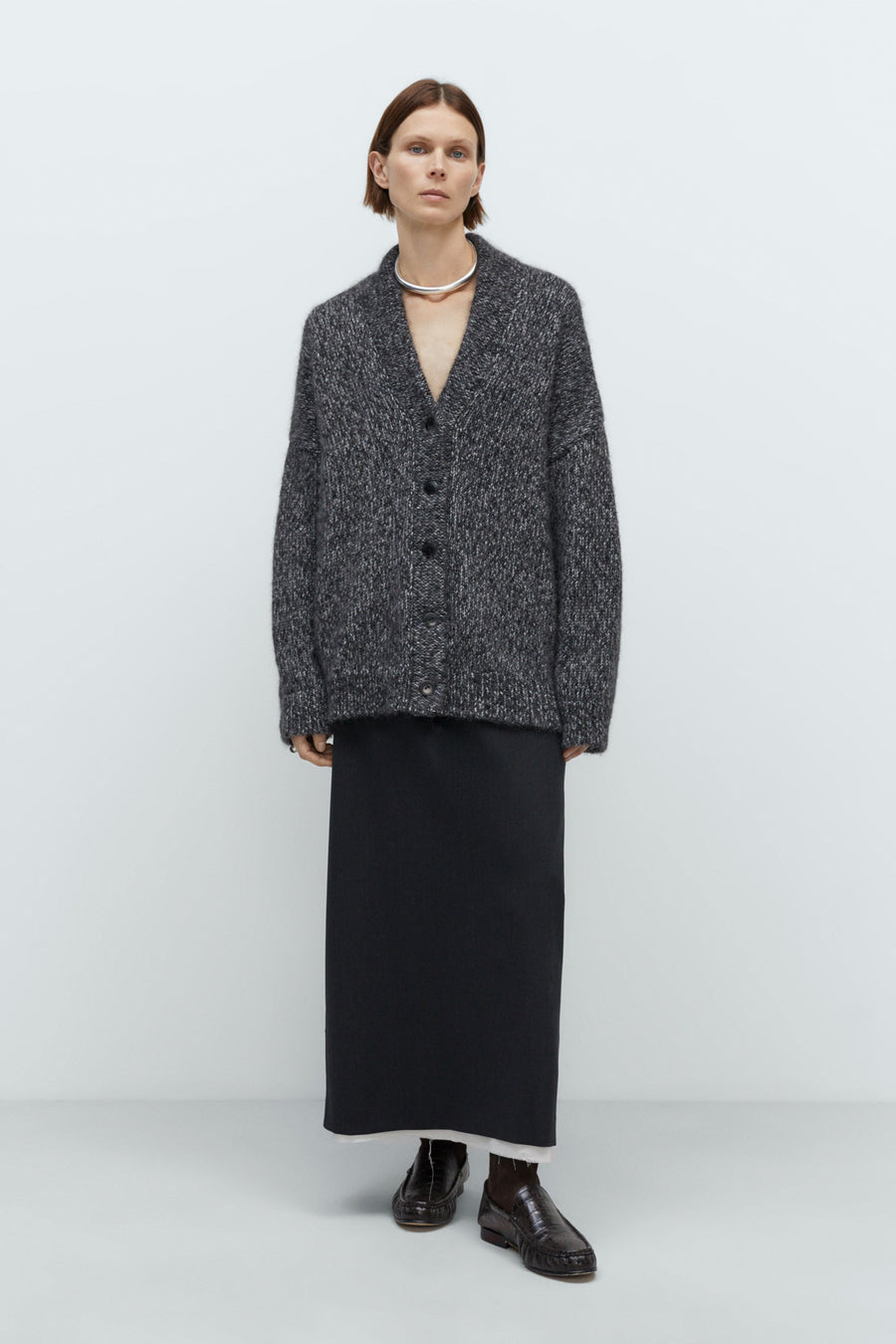 OVERSIZED CARDIGAN - BLACK MELANGE