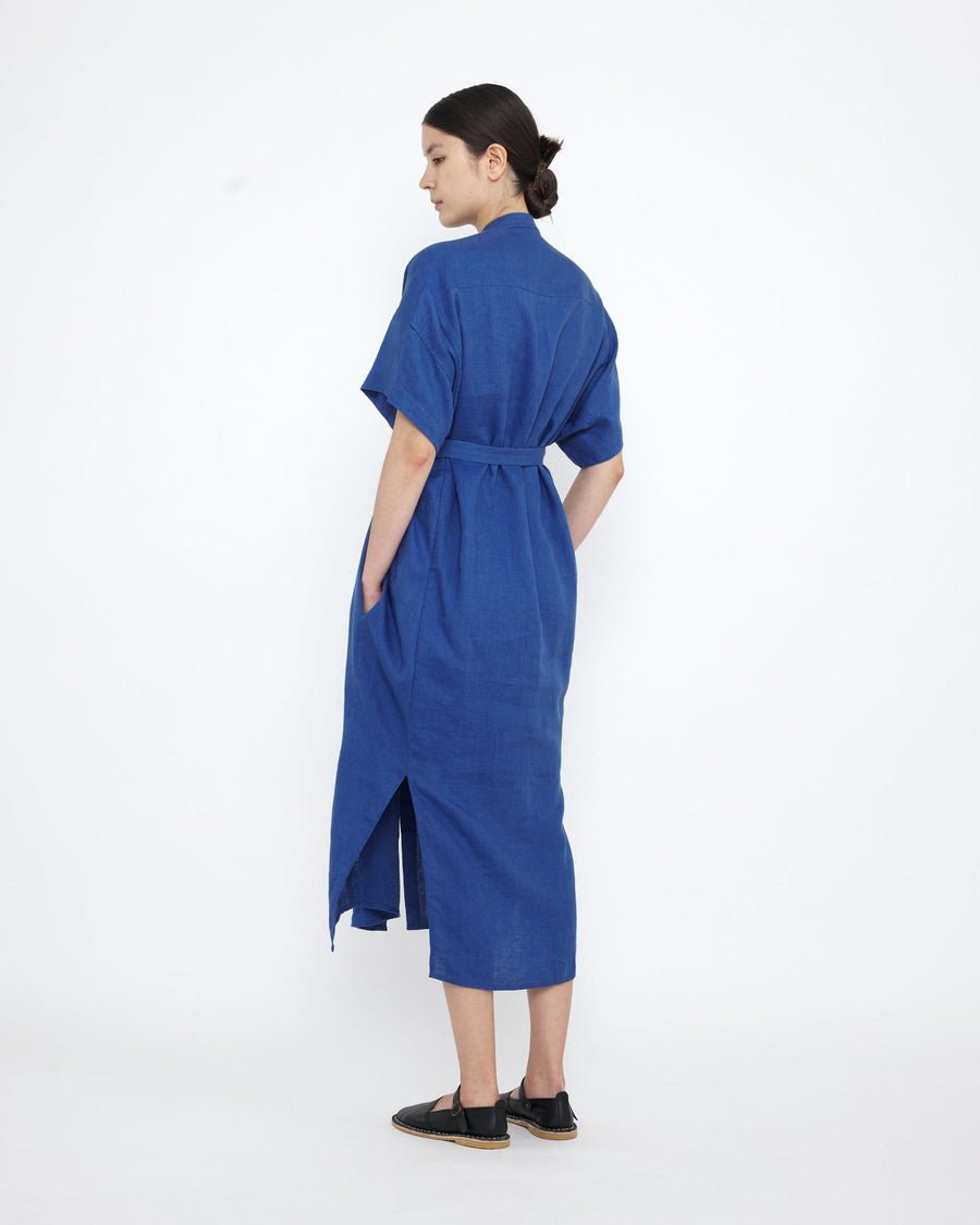 LINEN SHIRT DRESS - COBALT