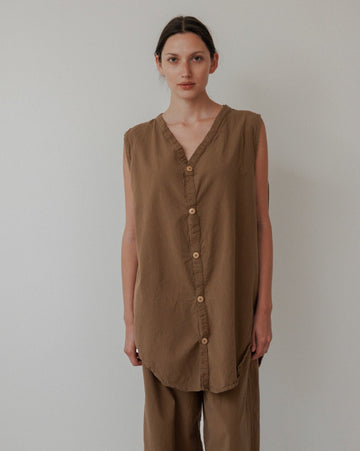 BUTTON DOWN TUNIC - SEPIA