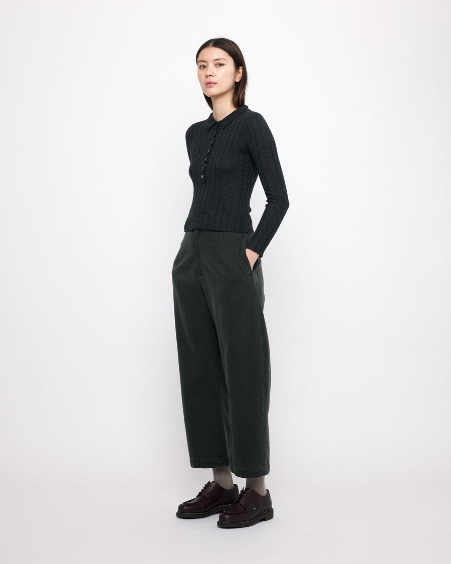 SANDWASHED TAILORED CURVE LEGGED TROUSER - WASHED BLACK