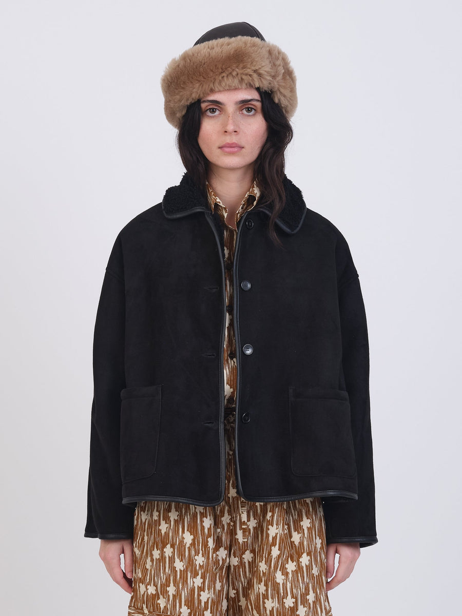 SUEDE BACK CURLY HAIR AVIS JACKET - BLACK