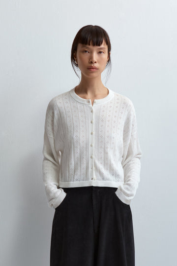KNITTED PERLE CARDIGAN - WHITE