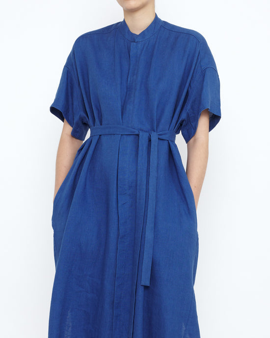 LINEN SHIRT DRESS - COBALT