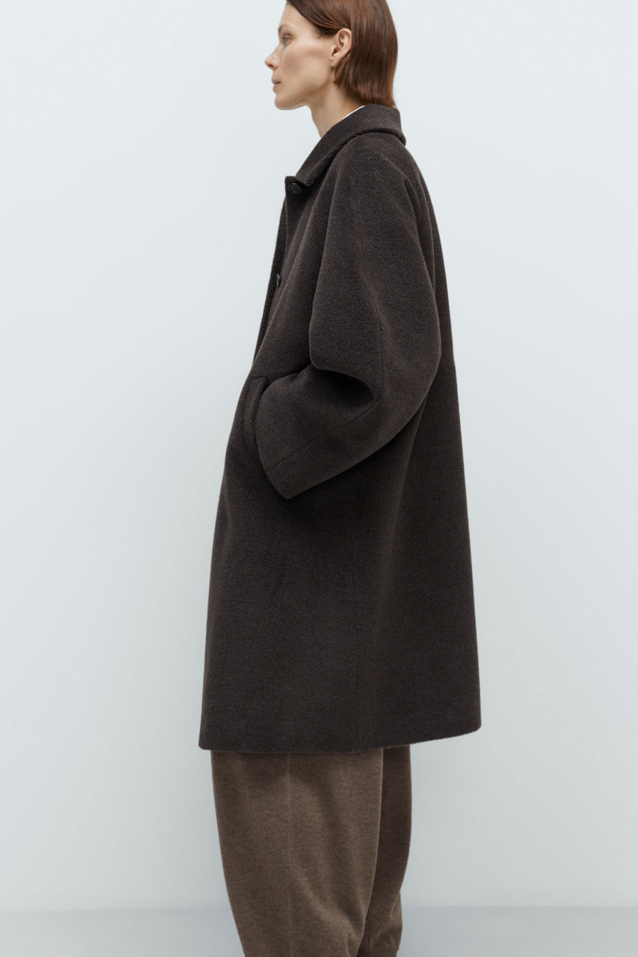 SINGLE BREASTED WOOL COAT - MOCHA