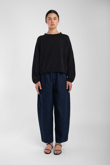 COTTON ROLLED SWEATER - FADED BLACK