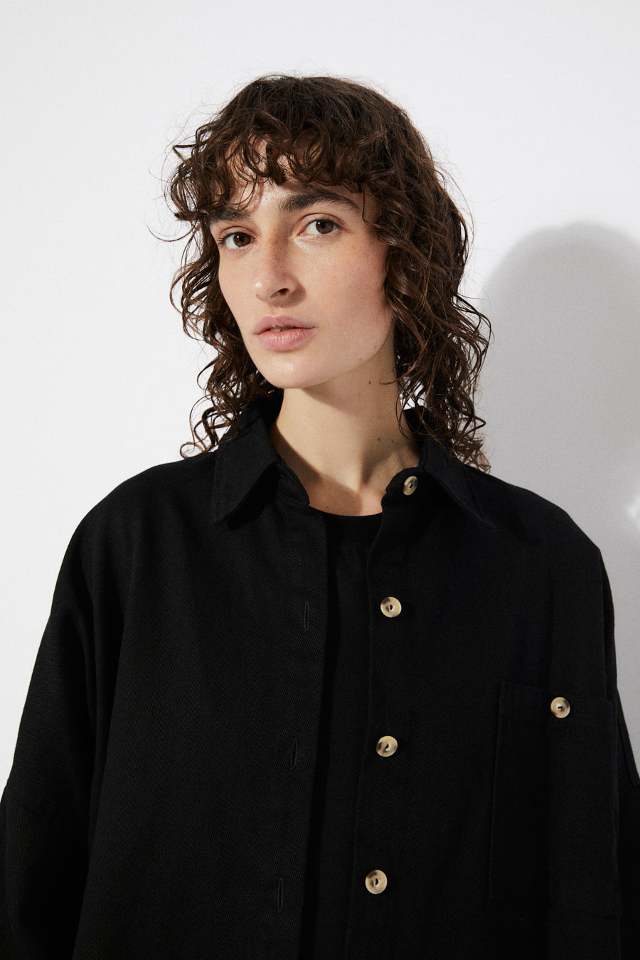 PICA OVERSIZED COTTON SHIRT DRESS - BLACK