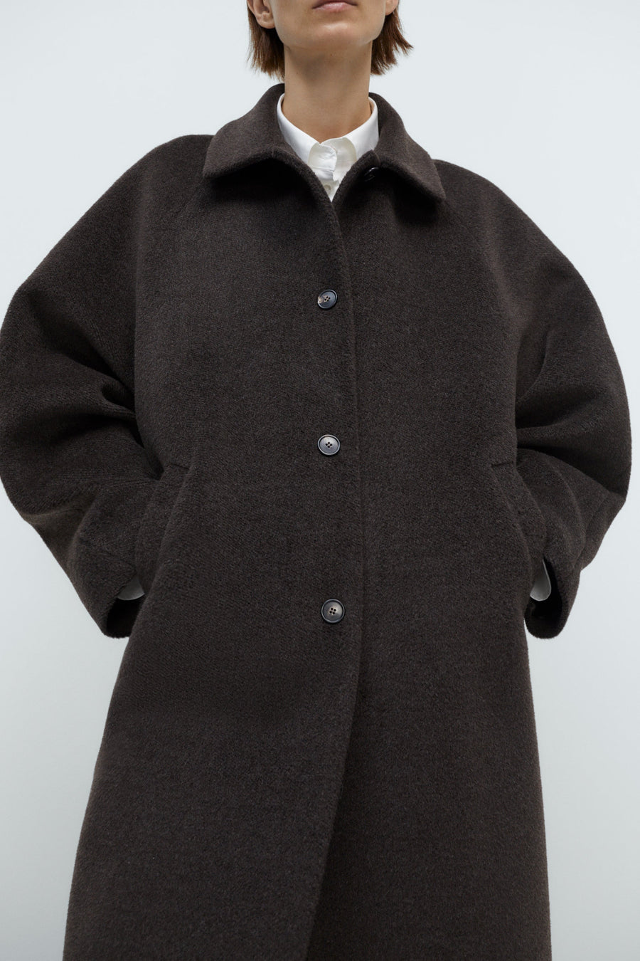 SINGLE BREASTED WOOL COAT - MOCHA