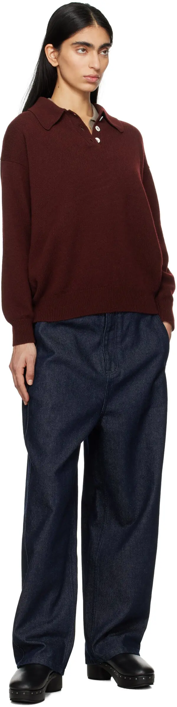 EDITH POLO SWEATER - BURGUNDY