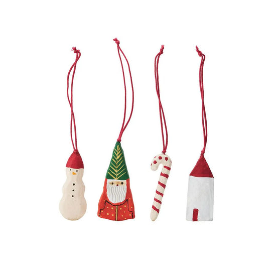 ORNAMENT - PAPER MACHE - HOLIDAY 4 PIECE SET