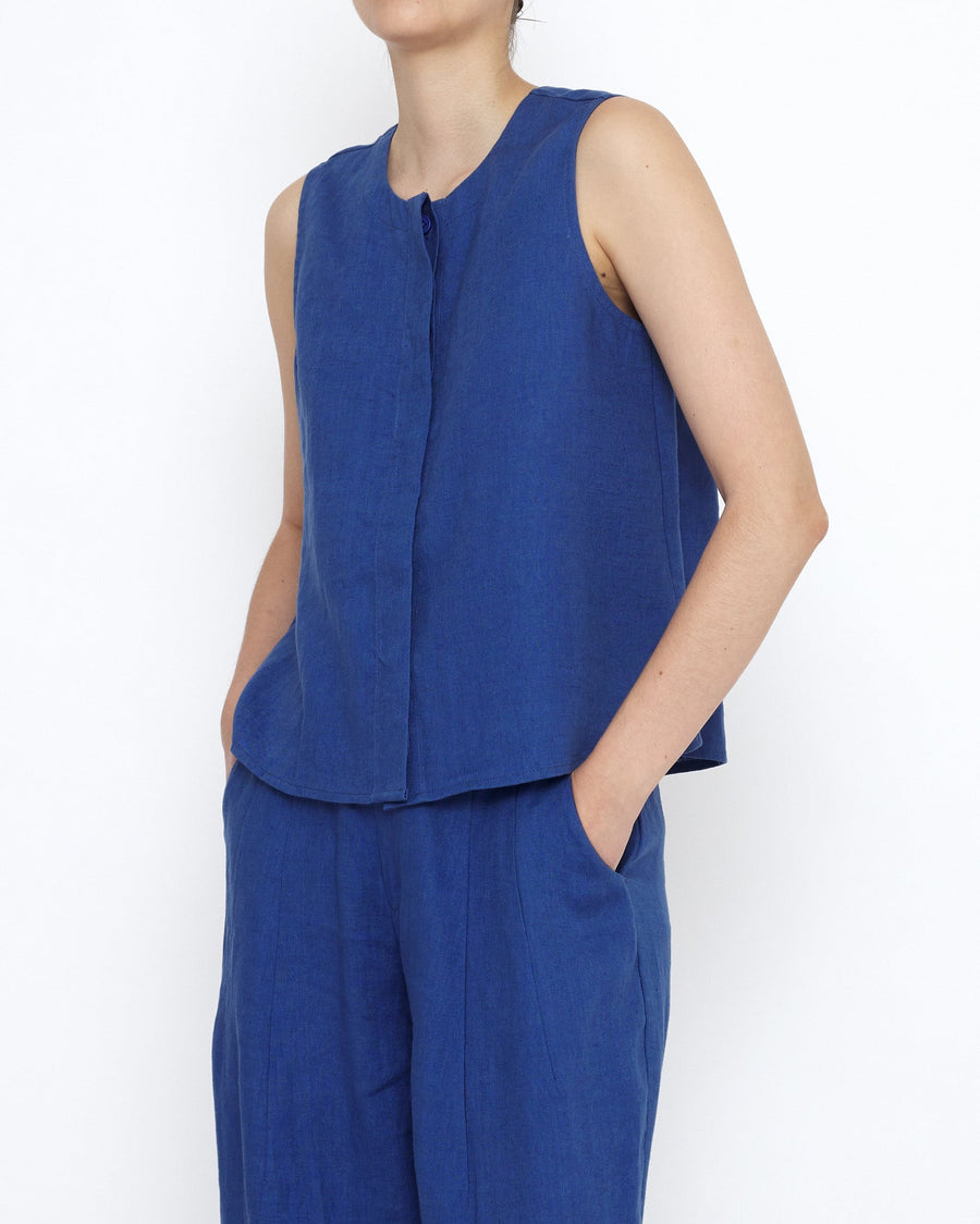 LINEN PLAY TOP - COBALT